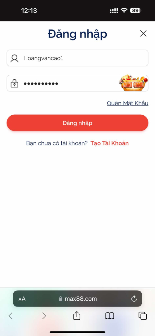 Đăng nhập Max88 trên điện thoại di động